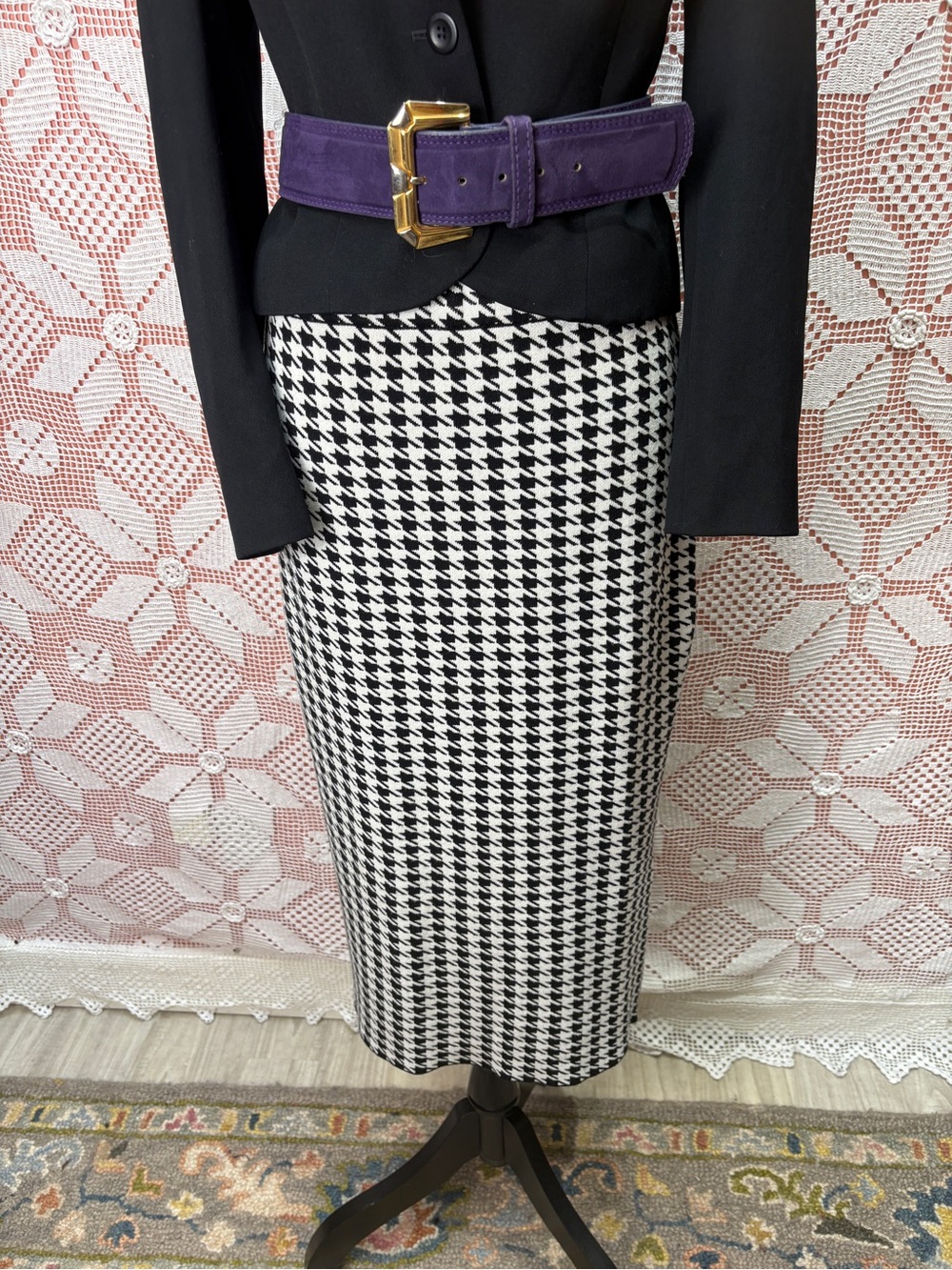 Chapter One Houndstooth Midi Skirt